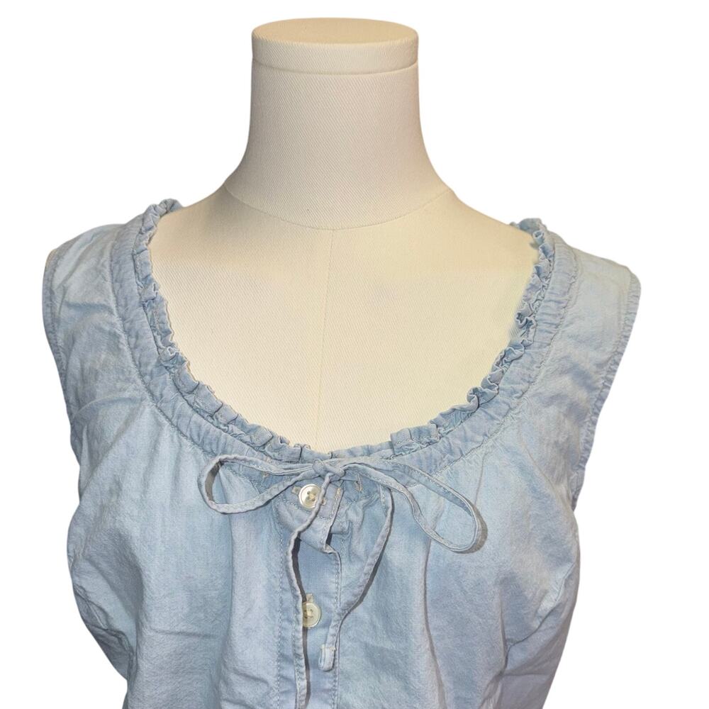 Light Blue Sleeveless Ruffle-Trim Button Front Top - Picture 2 of 6